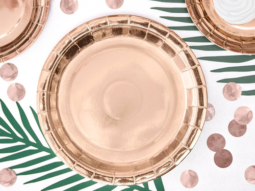 Talerzyki papierowe różowo-złote - 23 cm - 6 szt.