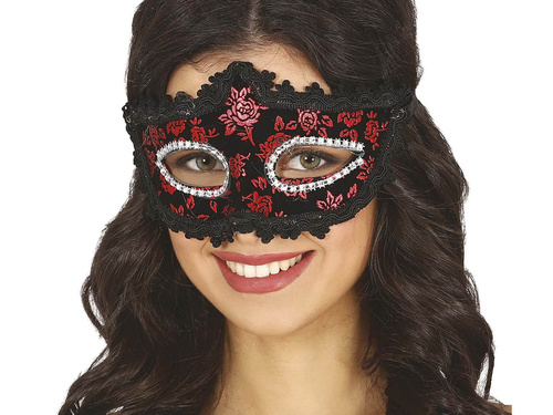 Maska karnawałowa czarna z różami - 1 szt.