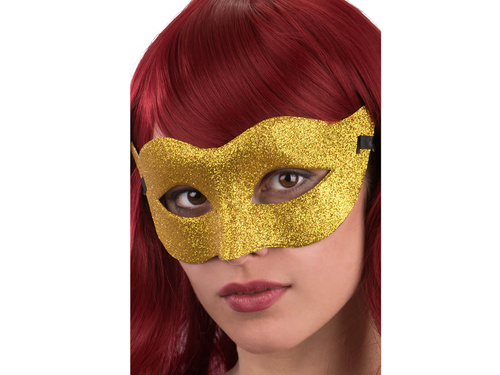 Maska karnawałowa złota z brokatem - 1 szt.