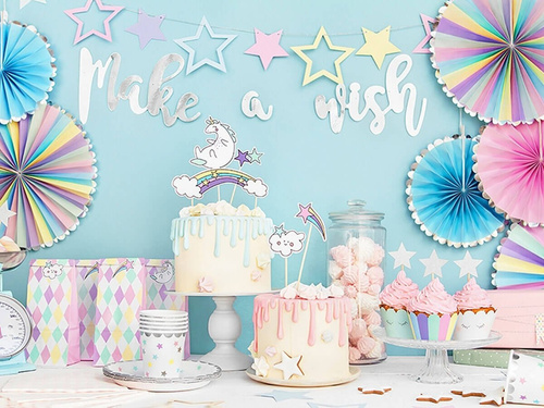 Talerzyki papierowe na urodziny Jednorożec w gwiazdki - 18 cm - 6 szt.