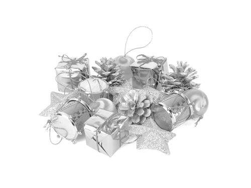 Komplet ozdób choinkowych srebrnych - 16 szt.