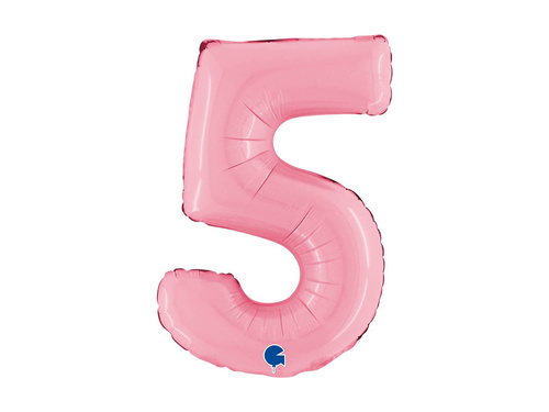 Balon foliowy cyfra 5 pastelowy różowy - 14" - 1 szt.