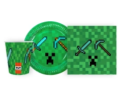 Zestaw kubeczki, serwetki i talerzyki papierowe Piksele - 44 szt.
