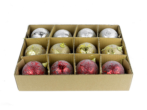 Bombki choinkowe złote, srebrne i bordowe - 12 szt.