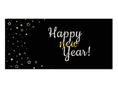 Plakat Happy New Year Srebrne Gwiazdki - 70x33 cm