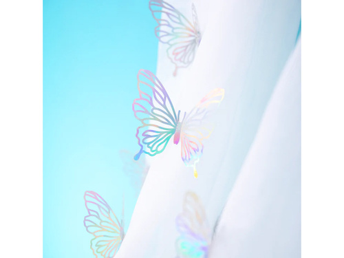 Naklejki motylki ażurowe holograficzne srebrne - 12 szt.