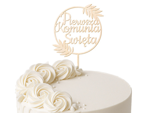 Topper drewniany na tort Pierwsza Komunia Święta - 1 szt.