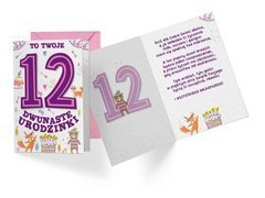 Kartka urodzinowa z kopertą na dwunaste urodziny Leśne Zwierzątka - 1 szt.