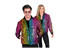 Imprezowa cekinowa kurtka - bomberka - tęczowy motyw panterki