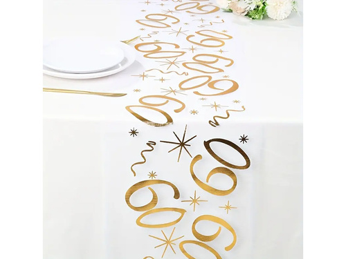 Dekoracja bieżnik na stół z nadrukiem na 60 urodziny - 28 cm x 5 m - 1 szt.