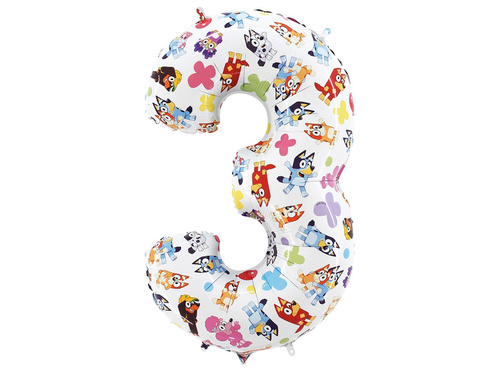 Balon foliowy cyfra 3 Bluey - 45x75 cm - 1 szt.