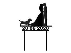 Topper z pleksi czarny na tort Młoda Para - 16 cm