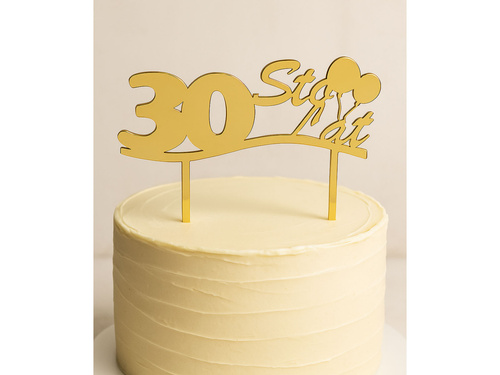 Topper z lustrzanej pleksi złoty na tort 30 urodziny