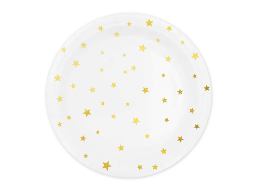 Talerzyki papierowe białe w złote gwiazdki - 23 cm - 6 szt.