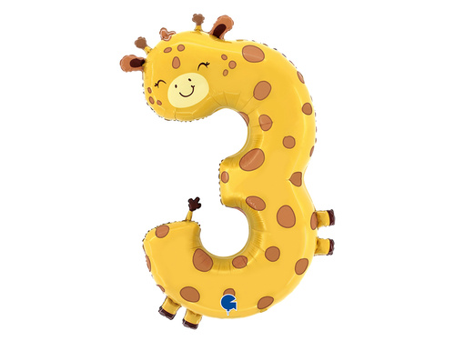 Balon foliowy cyfra 3 Żyrafa - 56x90 cm - 1 szt.