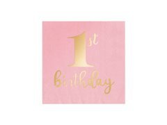 Serwetki urodzinowe na roczek 1st Birthday różowe - 33 cm - 10 szt.