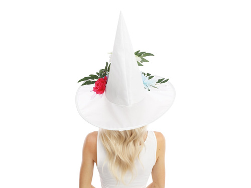 Kapelusz czarownicy z kwiatami na Halloween - 1 szt.