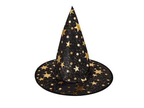 Kapelusz czarownicy w złote gwiazdki - 1 szt.