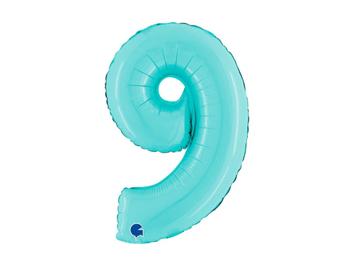 Balon foliowy cyfra 9 pastelowy niebieski - 14" - 1 szt.