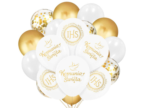 Zestaw balonów komunijnych biało-złoty - 32szt.