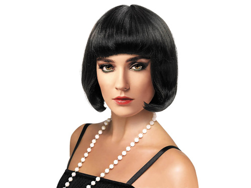 Peruka czarna z grzywką - 1 szt.