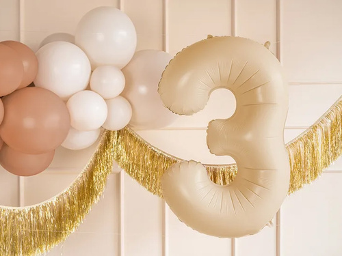 Balon foliowy cyfra 3 beżowa - 72 cm - 1 szt.
