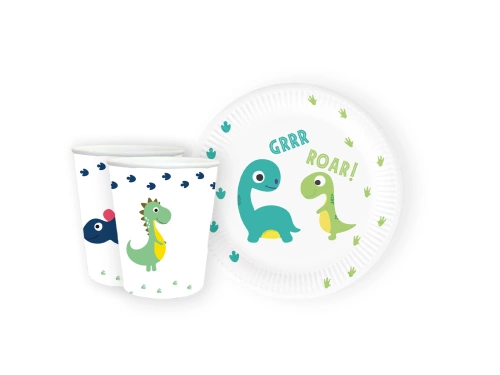 Zestaw kubeczki + talerzyki papierowe Wesołe Dinozaury - 24 szt.
