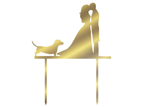 Topper z lustrzanej pleksi złoty na tort Młoda Para - 16 cm