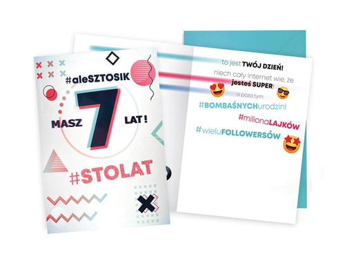 Kartka urodzinowa z kopertą na siódme urodziny