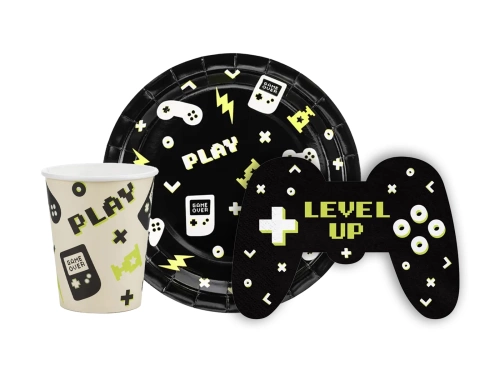 Zestaw kubeczki + talerzyki + serwetki papierowe Gamer - 36 szt.