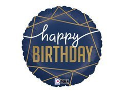 Balon foliowy Happy Birthday granatowy - 46 cm - 1 szt.