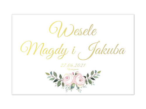 Plakat Weselny personalizowany z kwiatkami - 90x60 cm