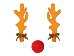 Dekoracja na samochód Rogi i nos renifera jasnobrązowe - 1 kpl.