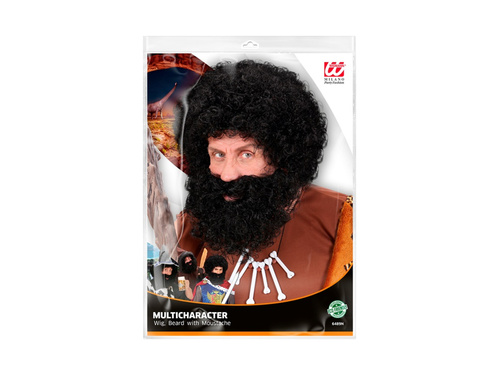 Czarna peruka Knecht Ruprecht z brodą