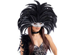 Maska karnawałowa srebrna z piórami