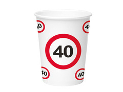 Kubeczki papierowe na urodziny Znak zakazu 40tka - 250 ml - 8 szt.