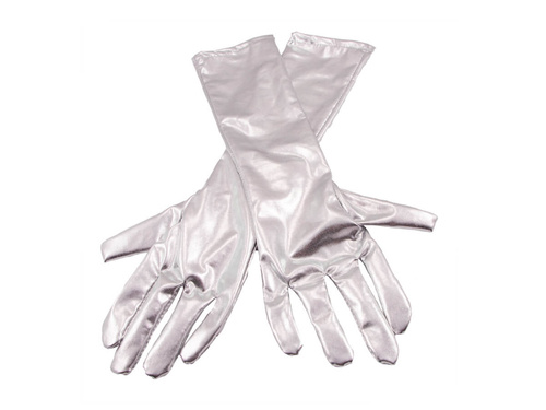 Rękawiczki karnawałowe srebrne - 42 cm.