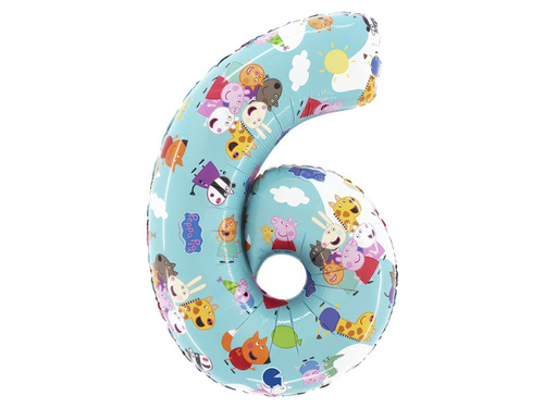 Balon foliowy cyfra 6 Świnka Peppa - 49x72 cm - 1 szt.