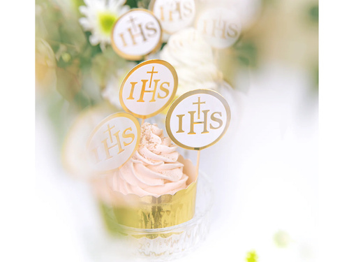 Pikery na tort Hostia IHS na I Komunię Świętą - 6 szt.