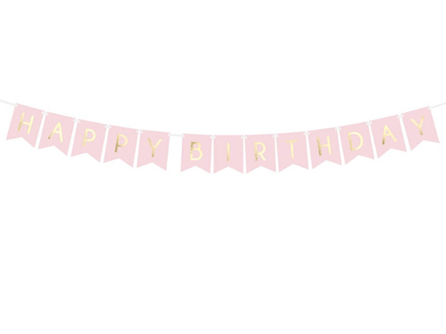 Baner różowy z napisem Happy Birthday - 175 cm - 1 szt.