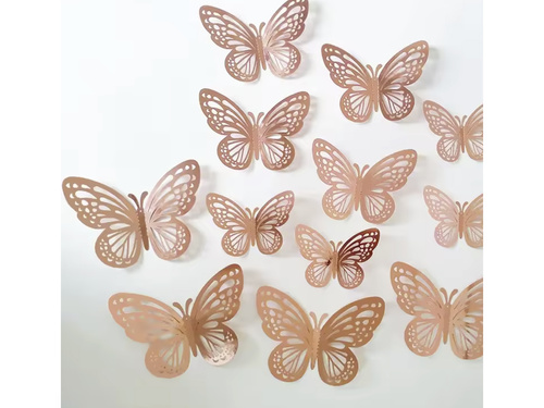 Dekoracja lustrzana Motyle rose gold 2D - 12 szt.