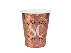 Kubeczki papierowe na osiemdziesiąte urodziny 80 Sparkling różowe złoto - 270 ml - 10 szt.
