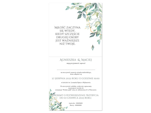 Zaproszenie personalizowane na ślub z kopertą - 6 szt.