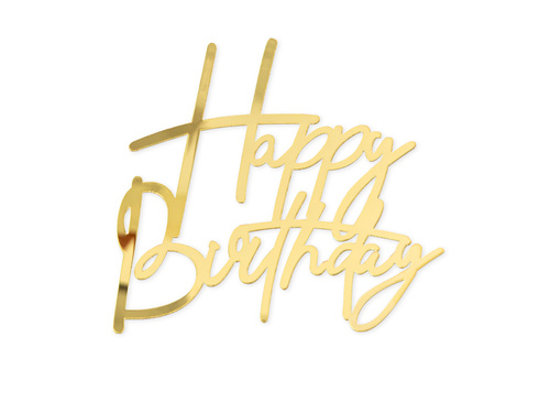 Topper na bok tortu Happy Birthday - złoty - 1 szt.