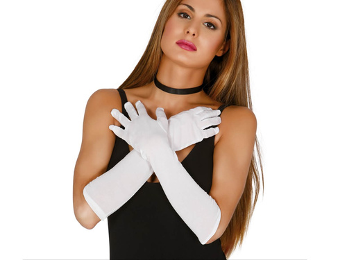 Rękawiczki karnawałowe białe długie - 45 cm.