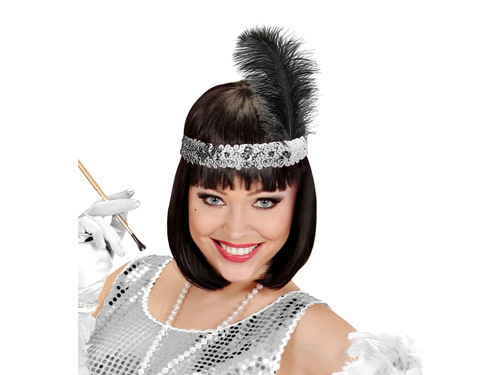 Opaska z piórem i cekinami Retro srebrna - 1 szt.