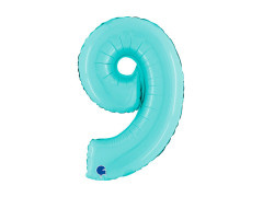 Balon foliowy cyfra 9 pastelowy niebieski - 14" - 1 szt.