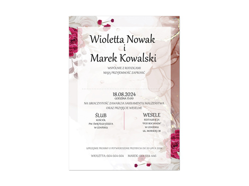 Zaproszenie personalizowane na ślub z kopertą - 8 szt.