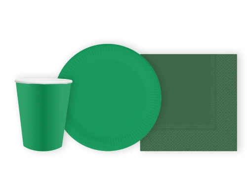 Zestaw kubeczki + serwetki + talerzyki papierowe zielone - 44 szt.