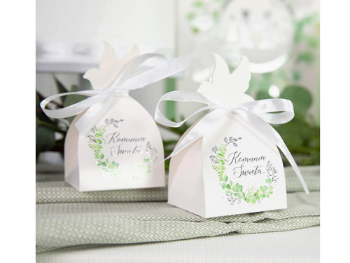 Pudełeczka dla gości na Komunię Świętą z eukaliptusem - 6 szt.